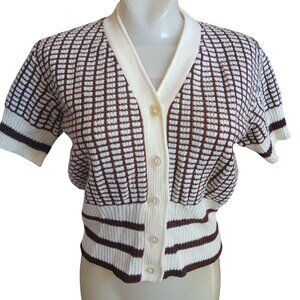Medium Vintage Womens Cropped Cardigan Boho Disco Sweater 1970's Preppy Knit